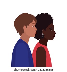 black woman and man cartoon in side view design, Person people and human theme Vector illustration