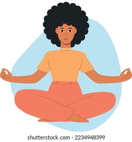 Black woman meditating. Healthy habits and relaxation.