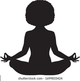 Black Woman Meditating With Natural Afro Hair Vector Illustration 
