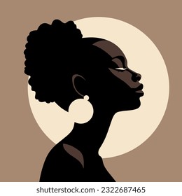 Black woman modern icon avatar. African woman design. Abstract contemporary poster. Wall art design. Vector stock