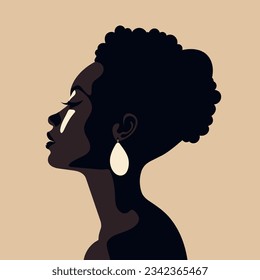 Black woman modern icon avatar. African woman design. Abstract contemporary poster. Wall art design. Vector stock