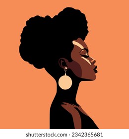 Vártaro de ícono moderno de mujer negra. Diseño femenino africano. Afiche contemporáneo abstracto. Diseño artístico. Material vectorial