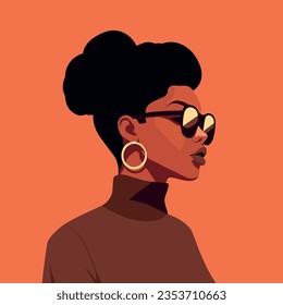 Black woman modern icon avatar. African woman design. Abstract contemporary poster. Wall art design. Vector stock