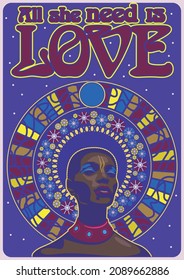 Black woman and Mosaic Aura 1960s Psychedelic Art Style Poster