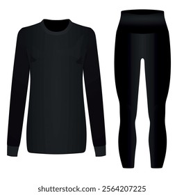 Black woman o neck t shirt and leggings. vector