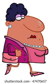 Black Woman In Pink, Carrying A Purse