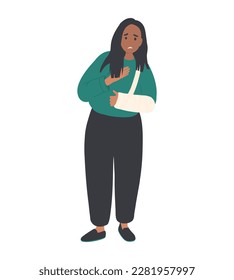 Black Woman plastered arm, broken hand in cast