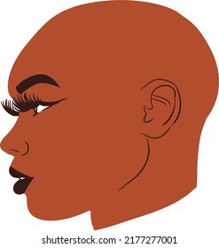 Black Woman In Profile. Black Woman. Black Bald Woman In Profile.