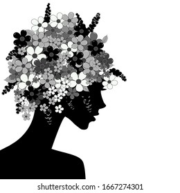 Black woman profile with flowers in her head