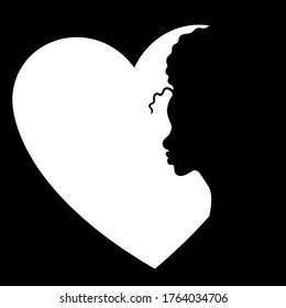 Black woman profile in heart shape. love concept.