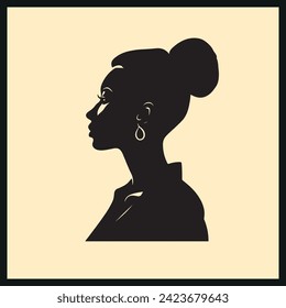 Black Woman Profile Silhouette, African Lady face Vector Silhouette, Girl Shadow Profile Silhouette Vector Icon