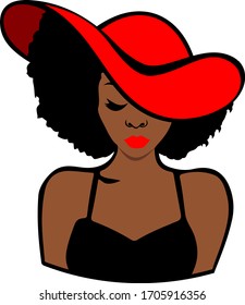 Black woman with red hat, afro woman, beautiful African America woman svg