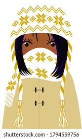 Black Woman in Scandinavian style Winter Hat and Scarf mask
