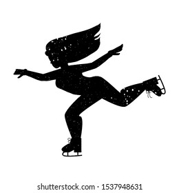 Black woman silhouette of figure skater on a white background. Ice skating. Winter sport.