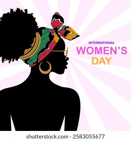 Black woman in silhouette with international women’s day.