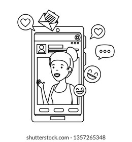 black woman with smartphone and social media icons