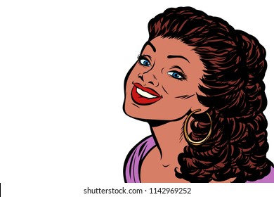 Black woman smiling. Isolate on white background. Pop art retro vector illustration kitsch vintage drawing