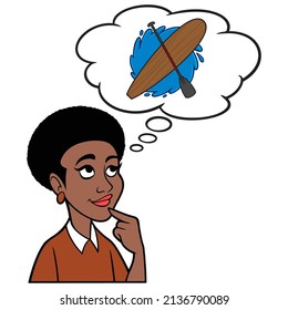 Black Woman thinking about Paddle boarding - A cartoon illustration of a Black Woman thinking about Paddle boarding as a sport.