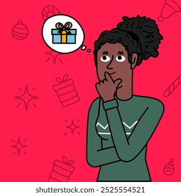 black woman  thinking about the perfect gift for christmas