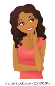 Black Woman Thinking Looking Up Vector Illustration Isolated