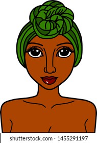 Black Woman With Traditional African Head Wrap Beauty Portrait Vector - Beautiful African American Woman