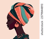 Black woman in traditional costume icon avatar. Black woman modern icon avatar. African woman design. Abstract contemporary poster. Wall art design. Vector stock