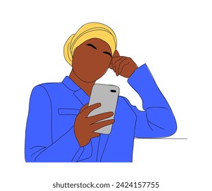 Black woman using mobile phone vector isolated.