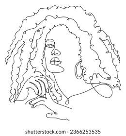 Black Woman Vector. Afro American Female Logo. Line Art Woman Face Drawing.