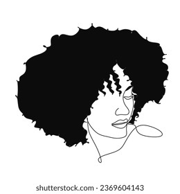 Black Woman Vector. Afro American Female Logo. Line Art Woman Face Drawing.