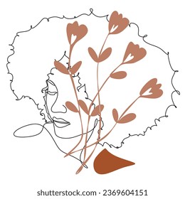Black Woman Vector. Afro American Female Logo. Line Art Woman Face Drawing.