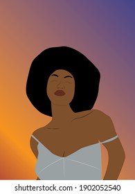 Black woman vector illustration. Retro background, flat design. Minimalism, 1970s, fashion inspiration. Print for postcard, clothes, poster