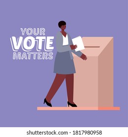 black woman and voting box with your vote matters text design, elections day theme Vector illustration