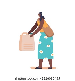 Black Woman With Water Canister, African Female Character Representing Resilience And Strength, Vector Illustration
