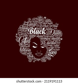 Black woman word cloud design, black people wordart, vector and illustration