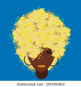 black woman with yellow stain in a blue background