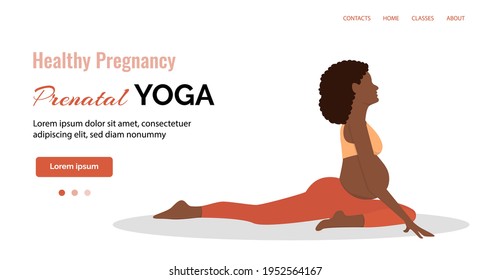Black woman yoga. Pregnant yoga banner. Vector illustration, eps 10