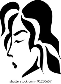 A black woman's profile on white background