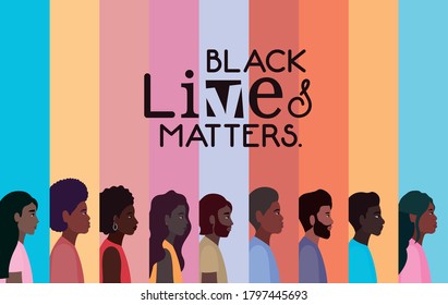 Black women and men cartoons in side view with black lives matters text design of Protest justice and racism theme Vector illustration