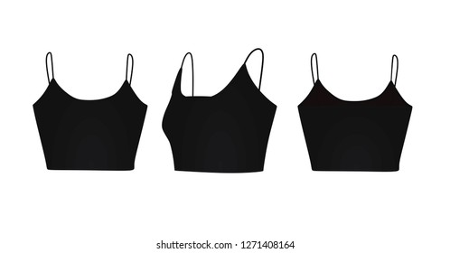 Black women top. back, side and front view. vector illustration