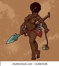 black women warrior, vector