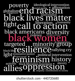 Black Women word cloud on a black background.