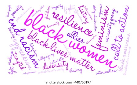 Black Women word cloud on a white background. 