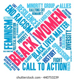 Black Women word cloud on a white background. 