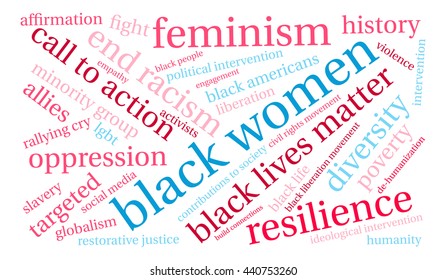 Black Women word cloud on a white background. 