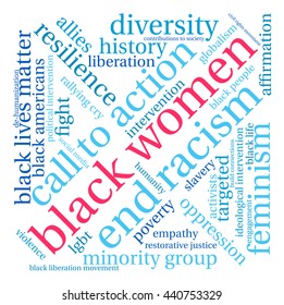 Black Women word cloud on a white background. 