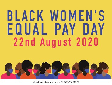 Black Women's Equal Pay Day Vector With Black Women Wearing Face Masks During The 2020 Coronavirus Pandemic