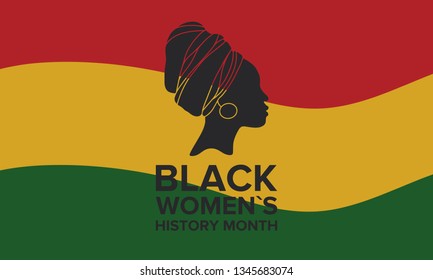 El Mes de la Historia de las Mujeres Negras se celebra anualmente en abril. Fiesta internacional en honor a los logros de las mujeres negras con raíces en África del pasado, futuro y presente. Silueta de mujer negra