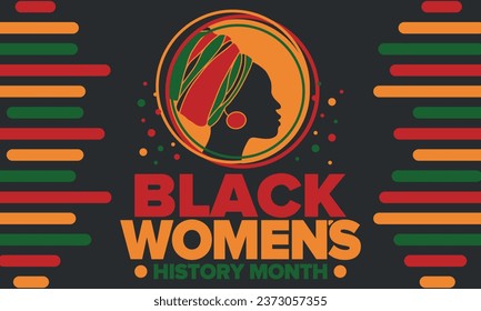 El Mes de la Historia de las Mujeres Negras se celebra anualmente en abril. Festividad internacional en honor a los logros de las mujeres negras con raíces en África del pasado, futuro y presente. Silueta de mujer negra