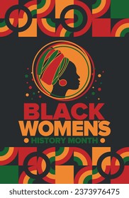 Black Women's History Month annual celebrated in April. International holiday in honor of the achievements of black women with roots in Africa of the past, future and present. Black woman silhouette