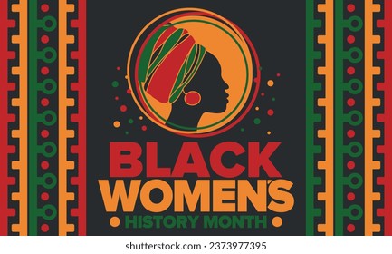 Black Women's History Month annual celebrated in April. International holiday in honor of the achievements of black women with roots in Africa of the past, future and present. Black woman silhouette